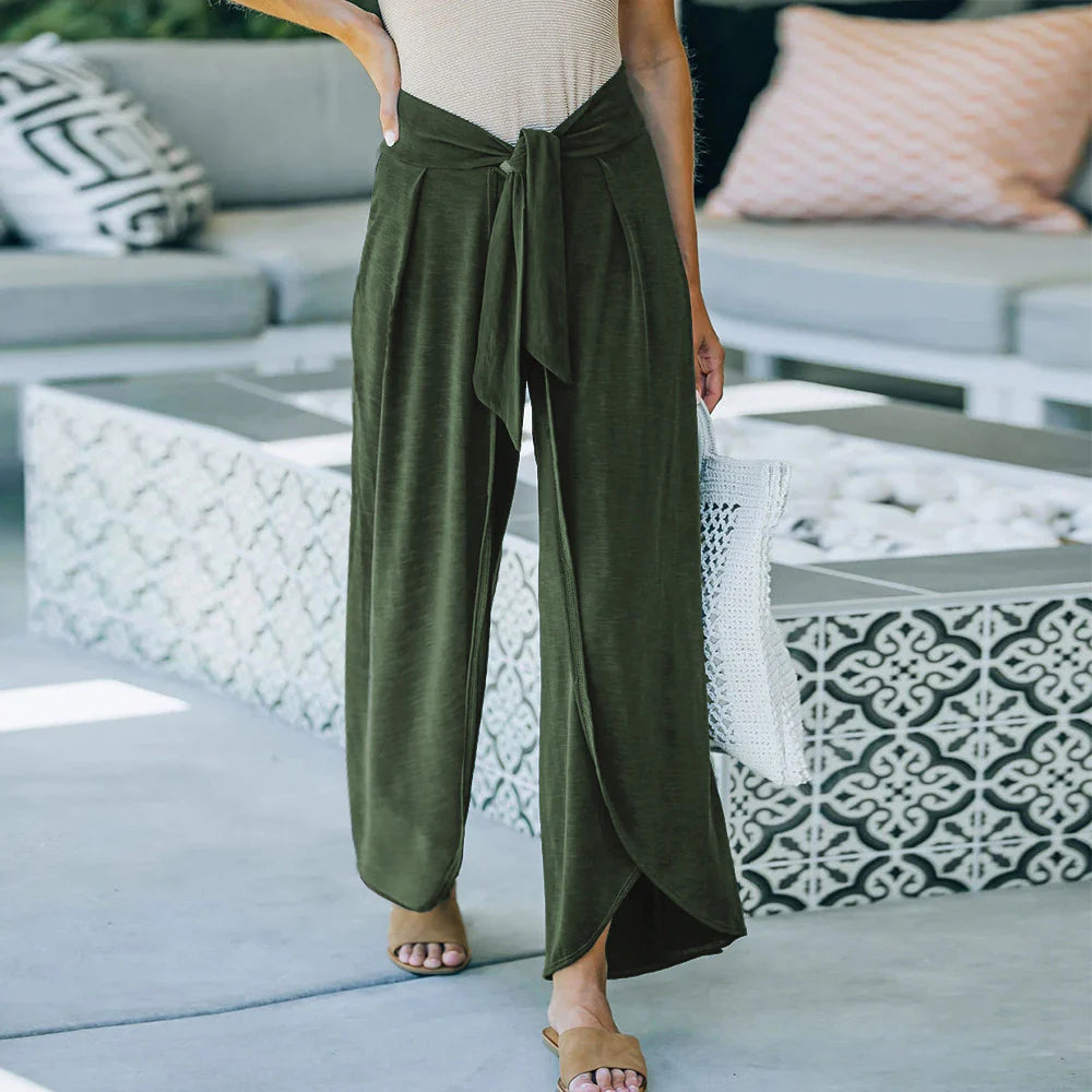 New Casual Pants Knitted Lace-Up Fashion Solid Color