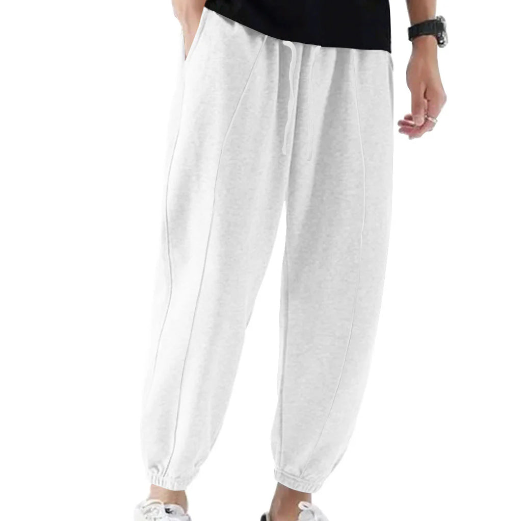 Solid color plus-size men's casual pants, loose lace-up pants
