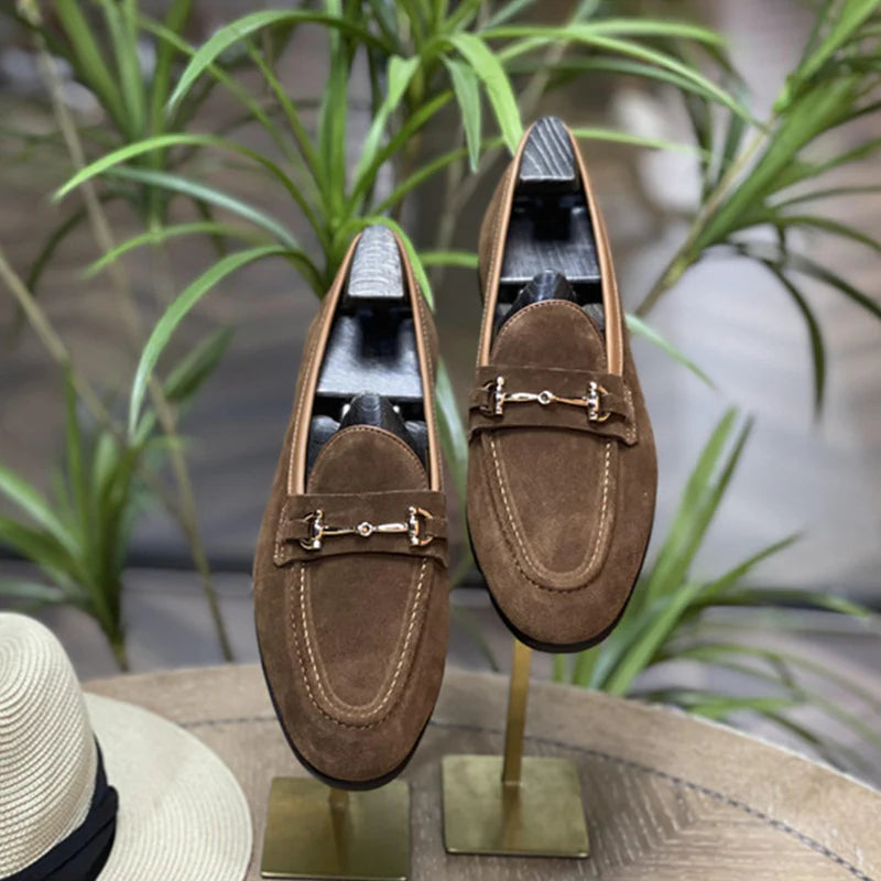 Fashion Double Buckle Classic Suede Business Loafers Slip-On Shoes