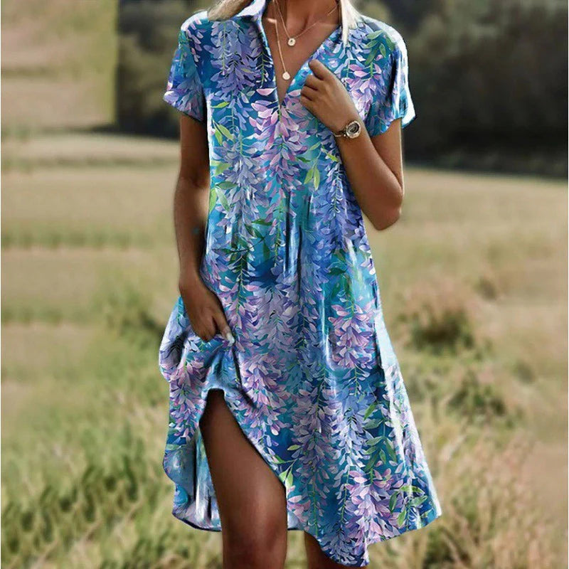 New Fashionable Short-Sleeved Printed Dress For Women