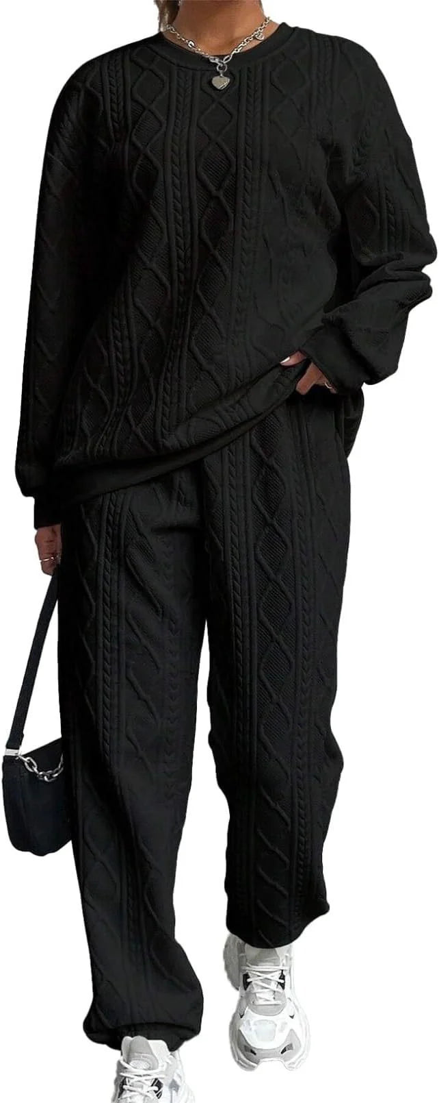 New Fashion Thread Jacquard Trousers Casual Two-Piece Suit For Women